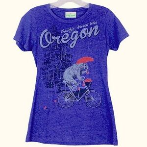Little Bay Root Pacific North Wet‎ Bear Bicycle Crewneck Purple T-Shirt Small